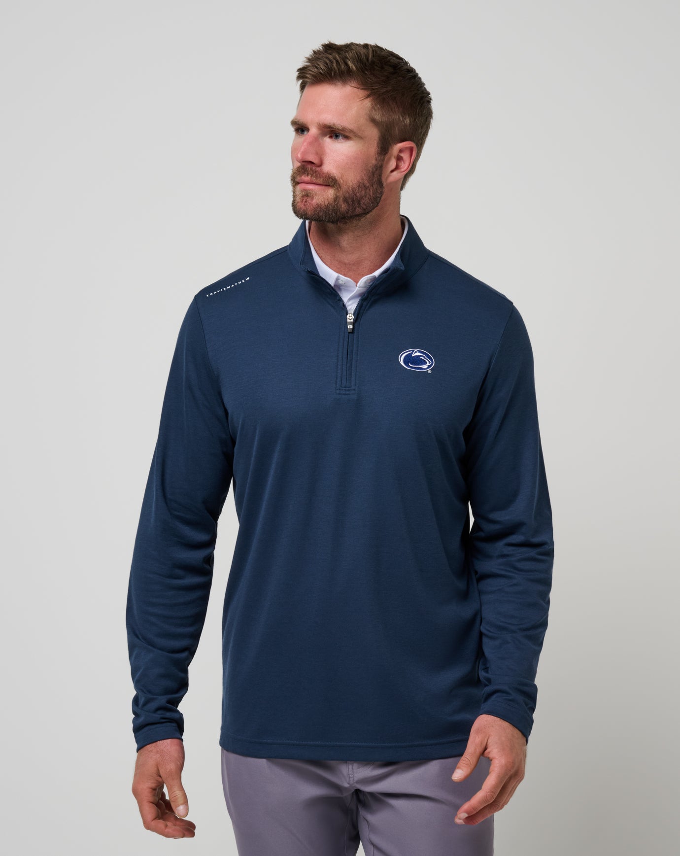TRAVIS MATHEW ネイビー ハーフジップセーター PSU Time To Tailgate Quarter Zip ∣ TravisMathew