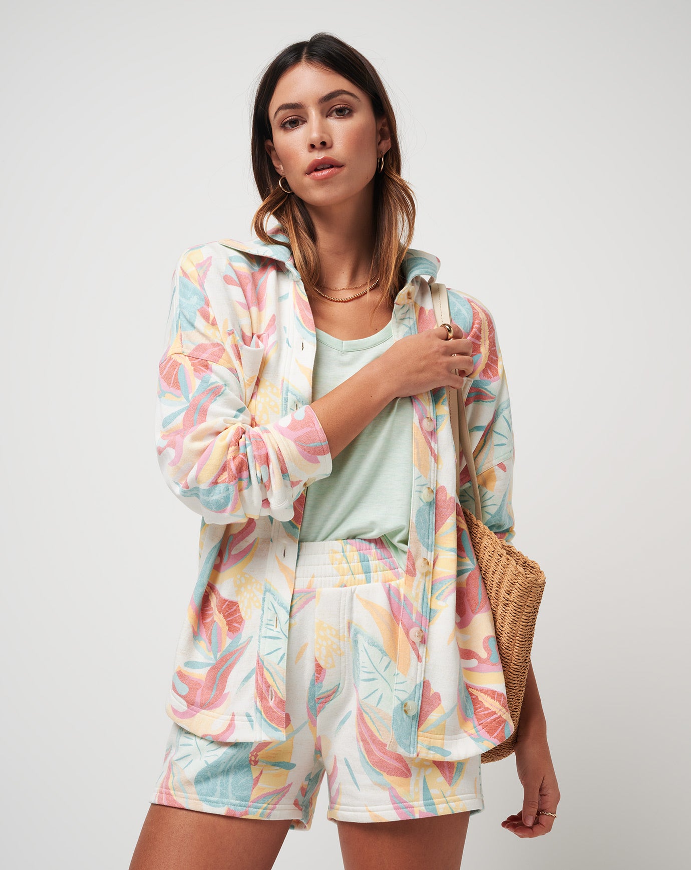 Vacay And Rose Cloud Fleece Shacket