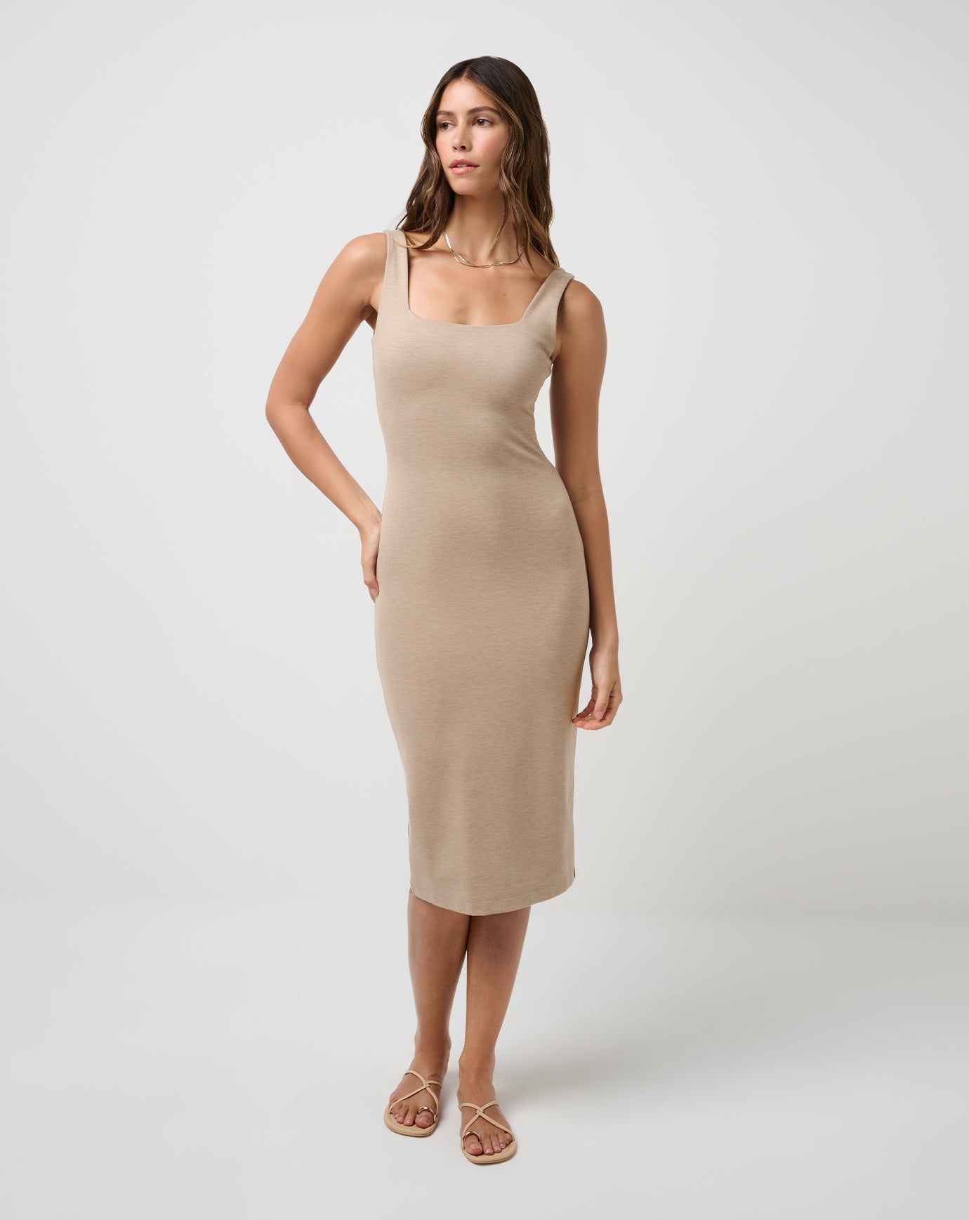 TravisMathew Women's Friday Ponte Midi Dress in Heather Portabella, Size XL TravisMathew Women's Friday Ponte Midi Dress in Heather Portabella, Size XL