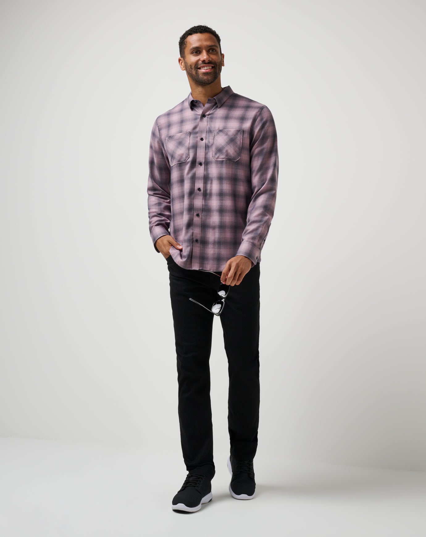Cloud Flannel Plaid Button-Up