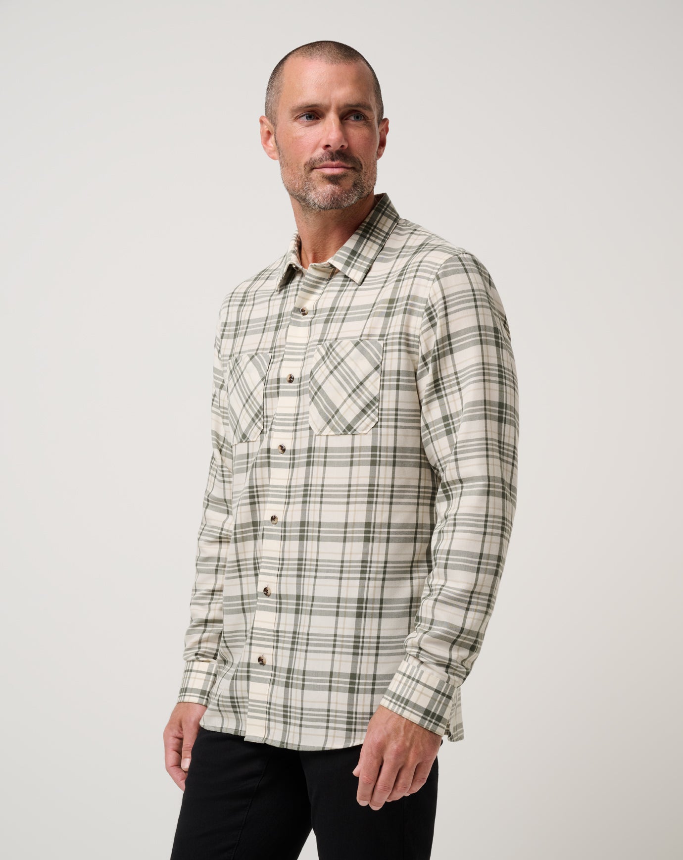 Cloud Flannel Plaid Button-Up