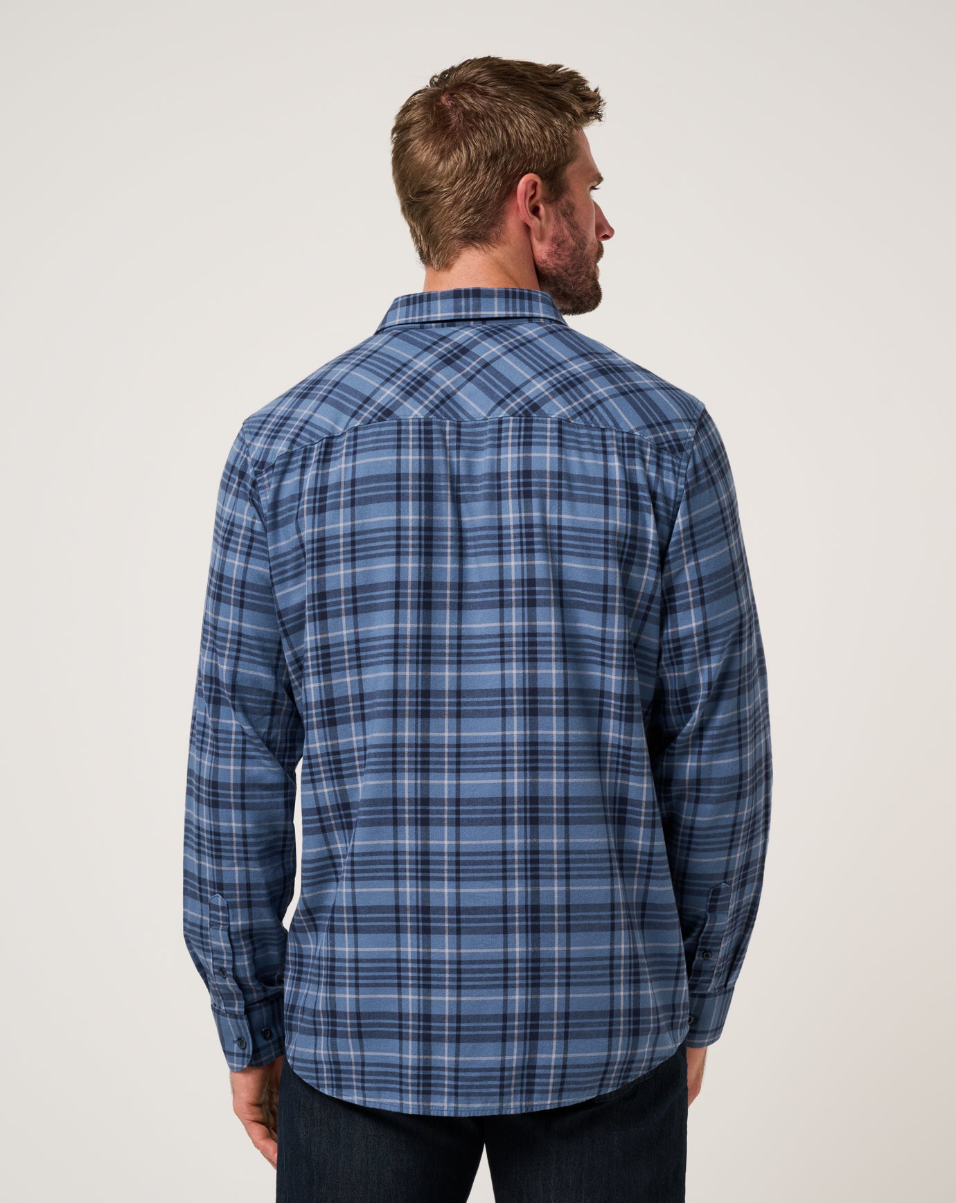 Cloud Flannel Plaid Button-Up