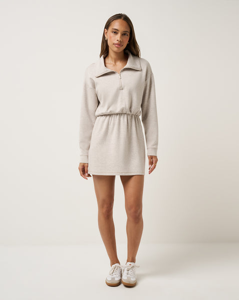 softstreme long sleeve half zip dress TravisMathew Women's Skyloft Soft in Heather Savannah Tan, Size XS stitch:kira-ribbed-knit-sleeveless-midi-dress Essential Modest Slip Dress Size:Adult Small Ribbed Softstreme panels on