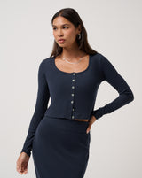 Cloud Rib Long Sleeve Button Top