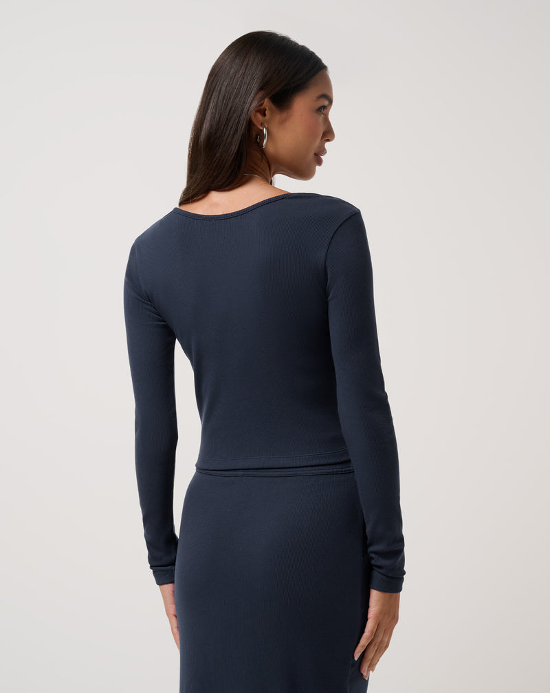Cloud Rib Long Sleeve Button Top
