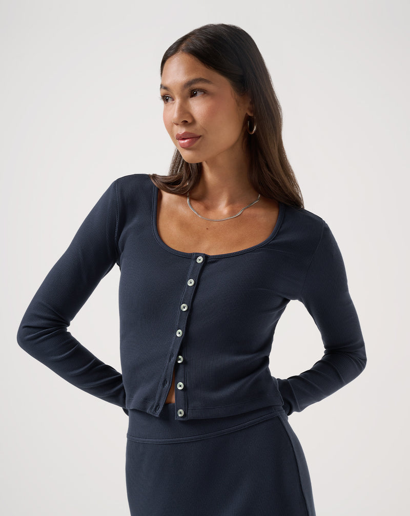 Cloud Rib Long Sleeve Button Top