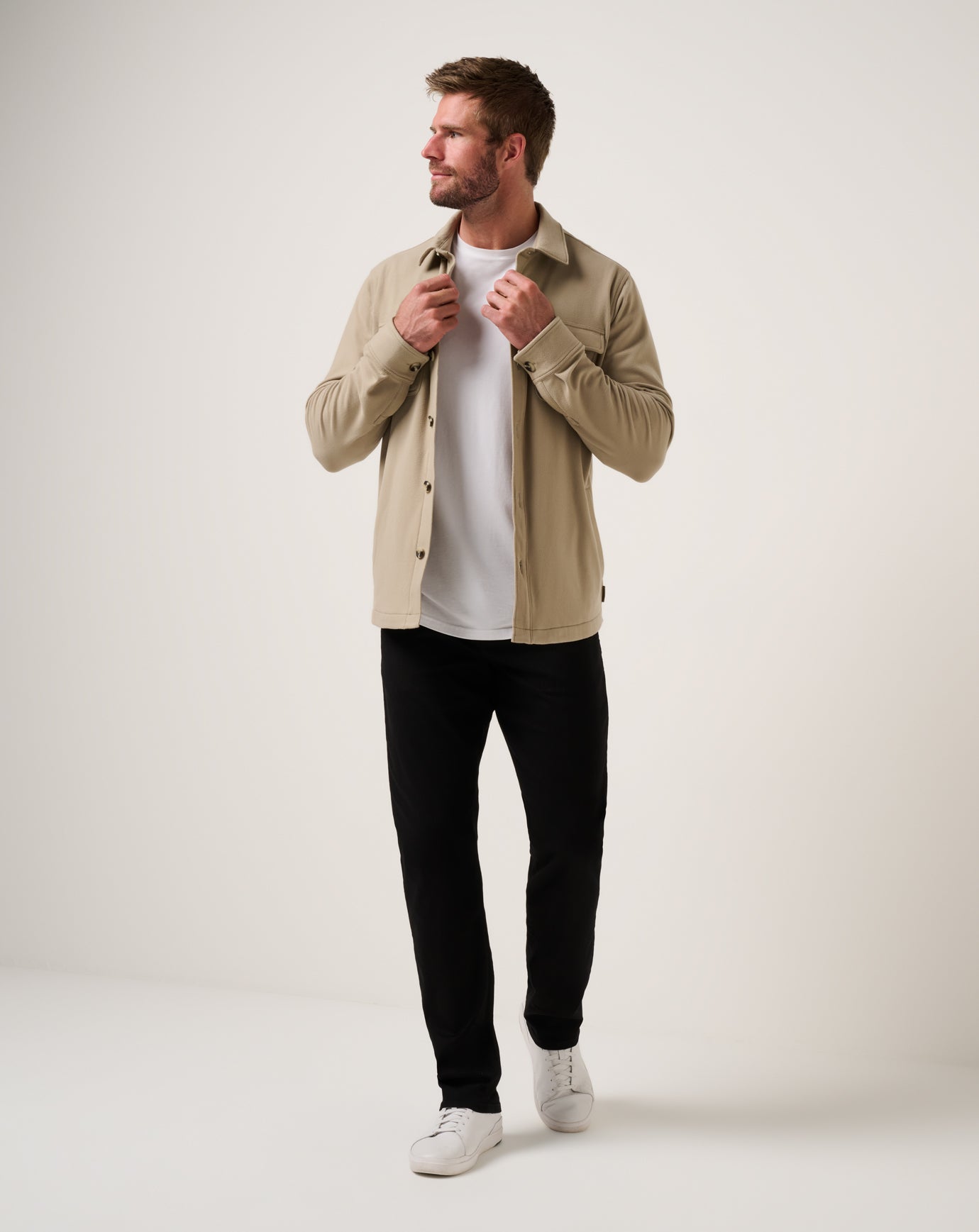 新品タグ付き TravisMathew セットアップ ベージュ③ Peak Fleece Shirt Jacket ∣ TravisMathew