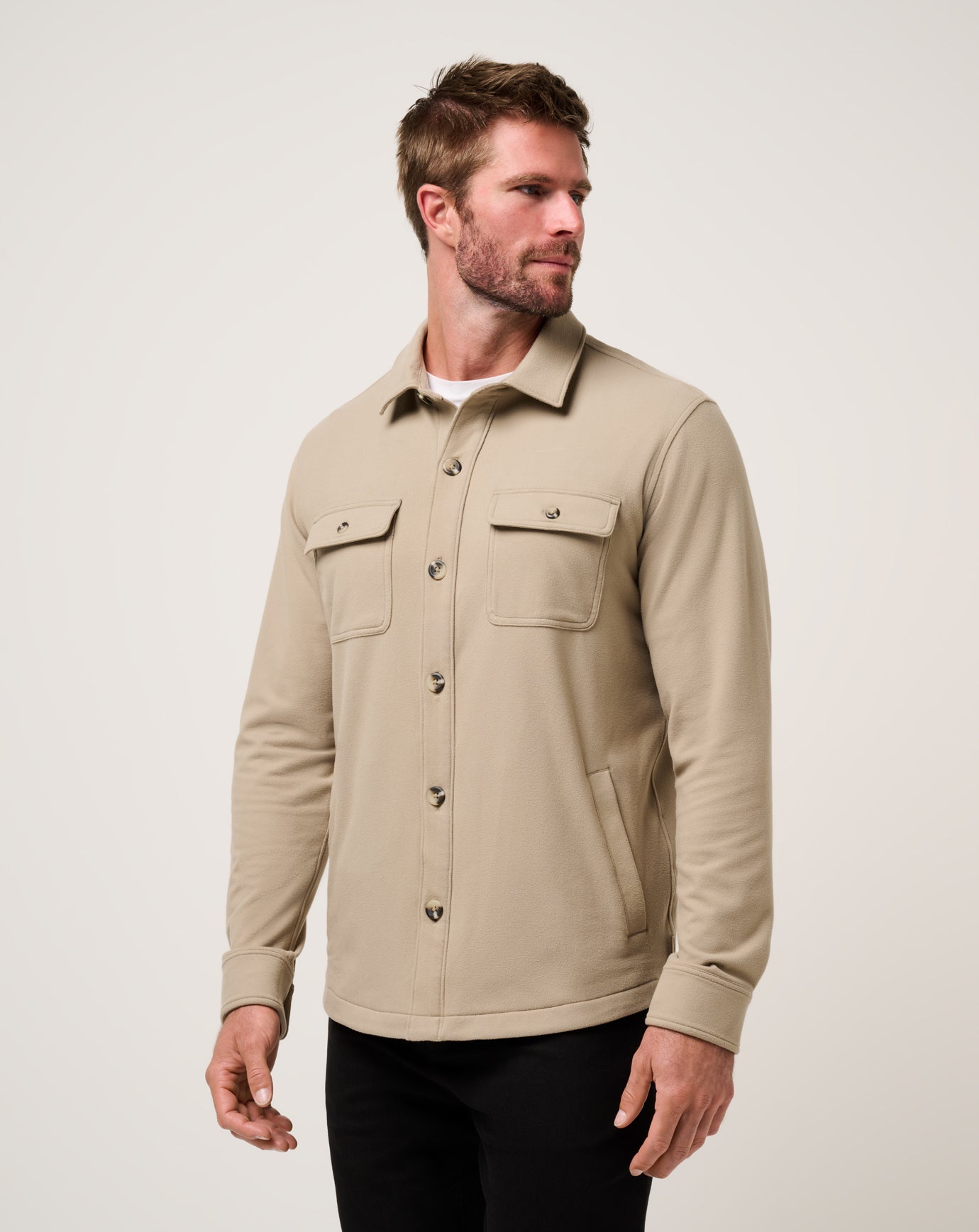 新品タグ付き TravisMathew セットアップ ベージュ③ Peak Fleece Shirt Jacket ∣ TravisMathew