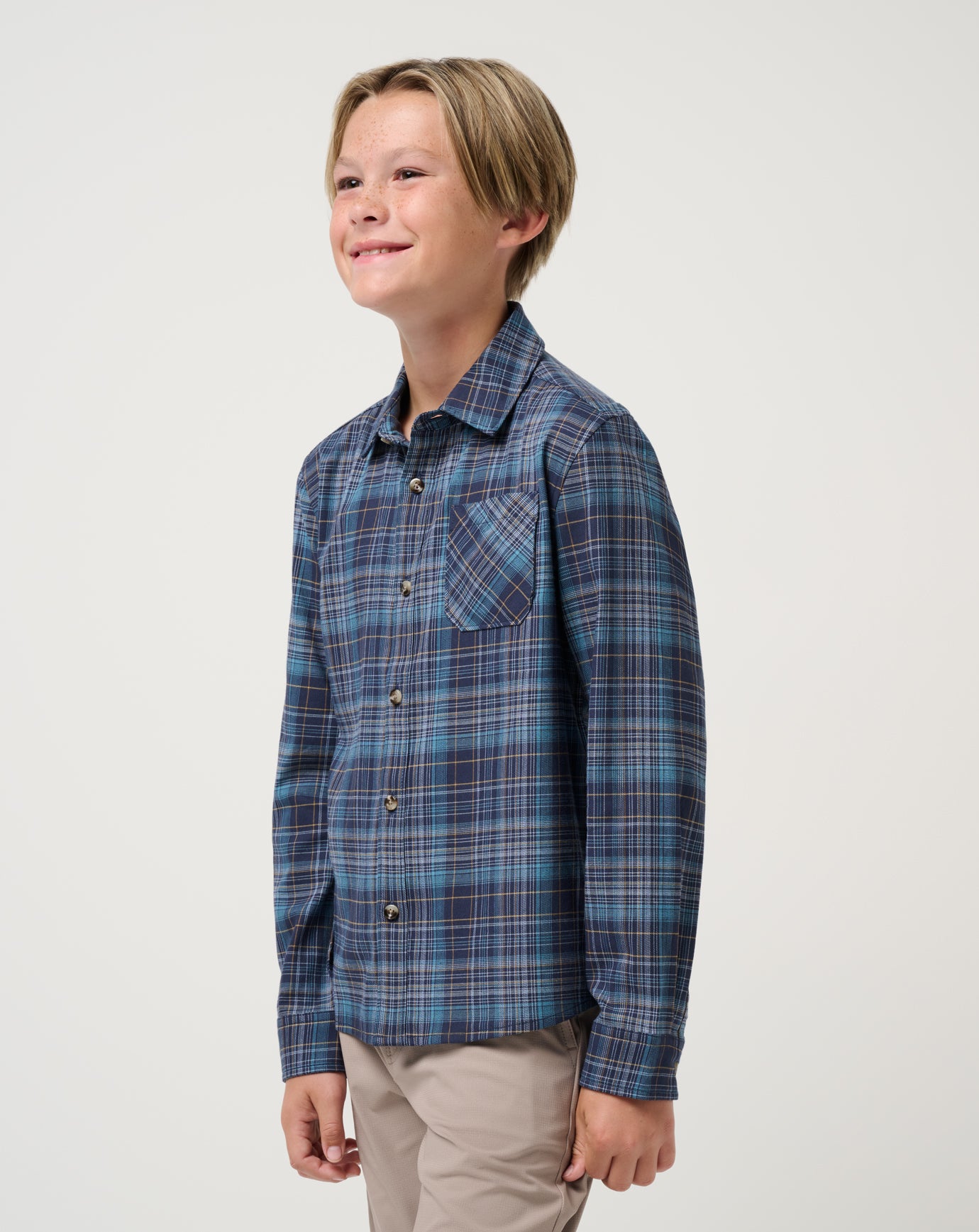 Cloud Flannel Plaid Youth Button-Up