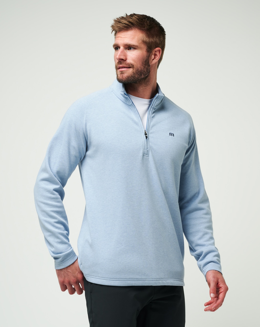 Light blue half online zip sweatshirt