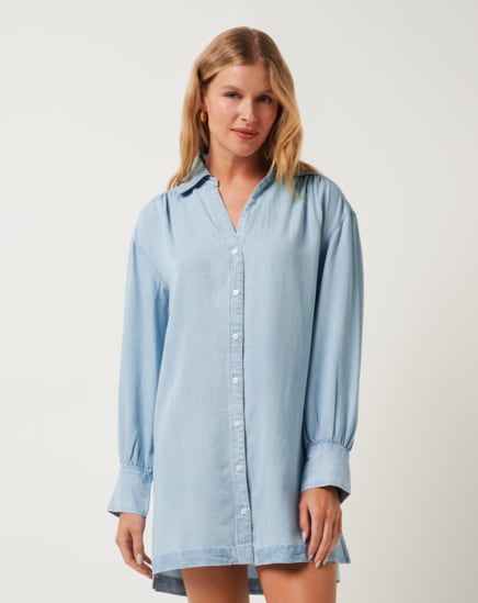 CHAMBRAY SHIRT DRESS Image Thumbnail 0